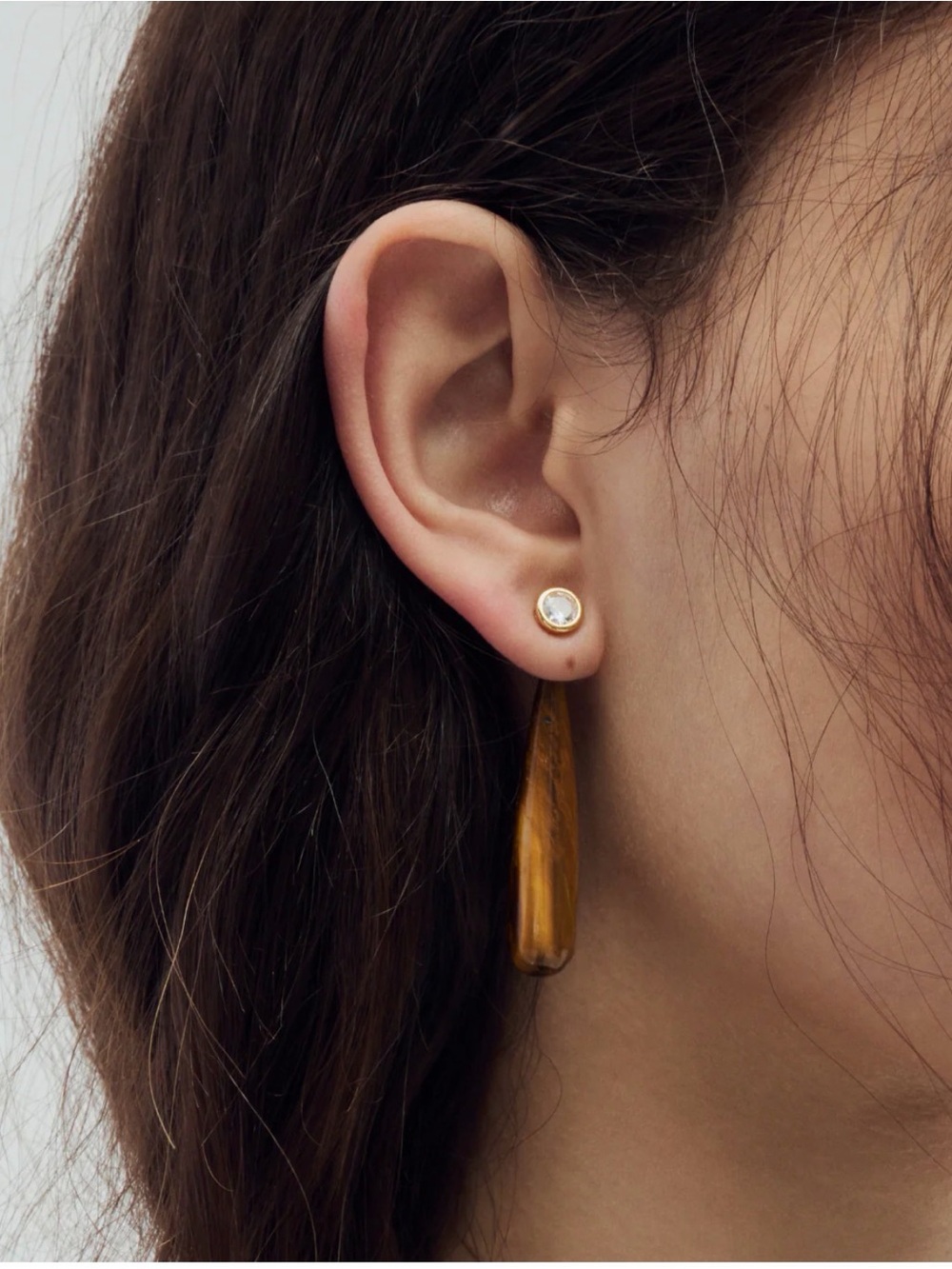 Gold Crystal Stud Earrings with Amber Brown Drop